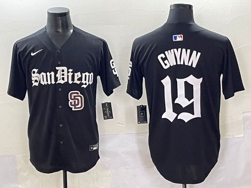 Men 2025 San Diego Padres #19 Gwynn Black Five generations Joint Name Nike MLB Jersey style 11
